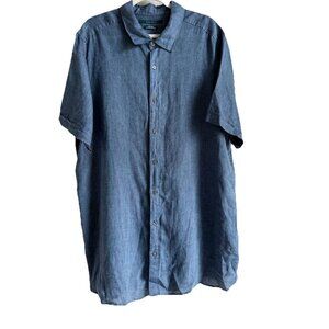 Perry Ellis Men's Short Sleeve Blue Linen Casual Button Down Shirt Size‎ XLT